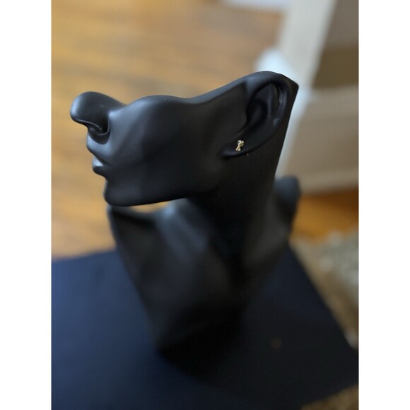 14K Gold Dainty Key Stud Earring Cubic Zirconia Heart - Picture 9 of 14